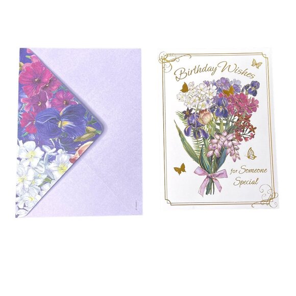 Floral Birthday Wishes Card Gold Foil Outline u Envelope Included A7 Greeting Ca - Picture 2 of 4